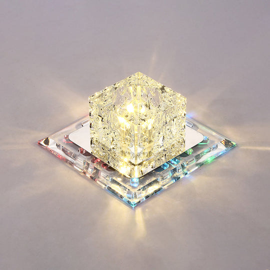 Simplicity Square Led Crystal Flush Mount Ceiling Light - Clear For Entryways / 5.5’ 7 Color