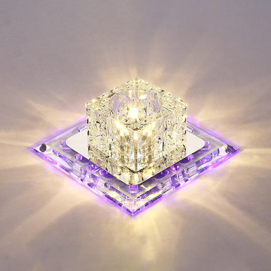 Simplicity Square Led Crystal Flush Mount Ceiling Light - Clear For Entryways / 5.5 Purple