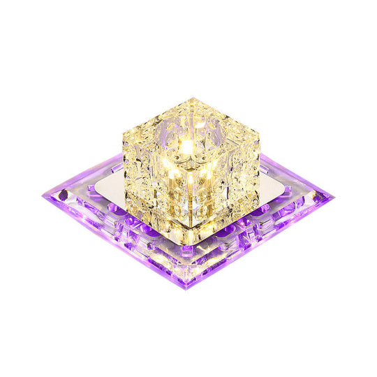 Simplicity Square Led Crystal Flush Mount Ceiling Light - Clear For Entryways