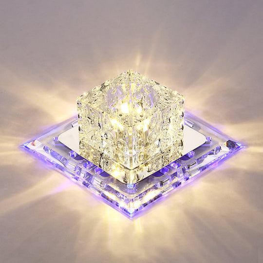 Simplicity Square Led Crystal Flush Mount Ceiling Light - Clear For Entryways / 7 Blue