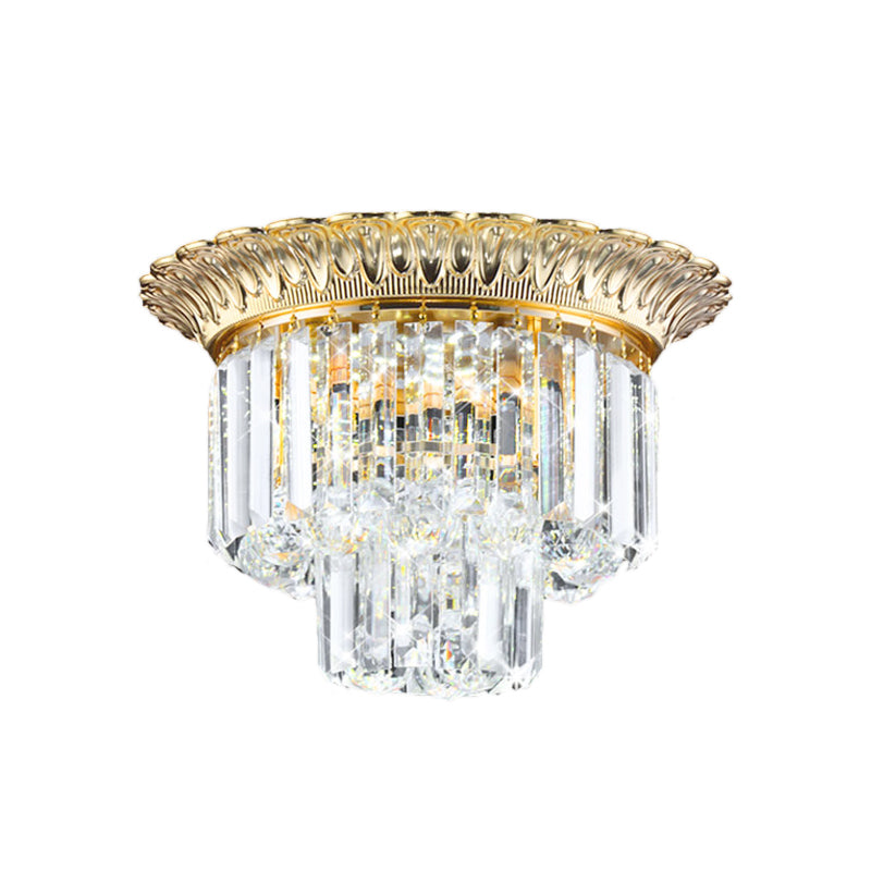 2-Tier Minimalist Crystal Flush Light With Led Golden Indoor Ceiling Lighting 14’/16’ Diameter