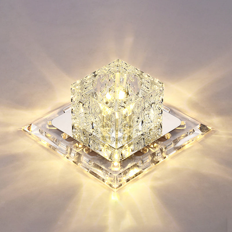 Simplicity Square Led Crystal Flush Mount Ceiling Light - Clear For Entryways / 7’ Warm