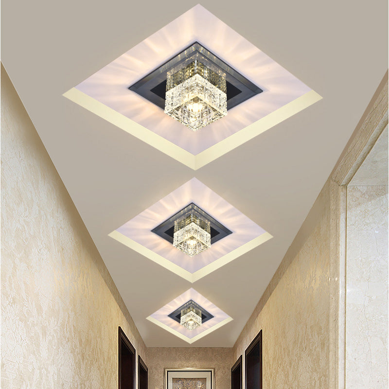 Modern Crystal Led Ceiling Light With Square Shade For Corridors