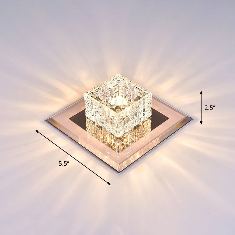 Modern Crystal Led Ceiling Light With Square Shade For Corridors Tan / 5.5’ Warm