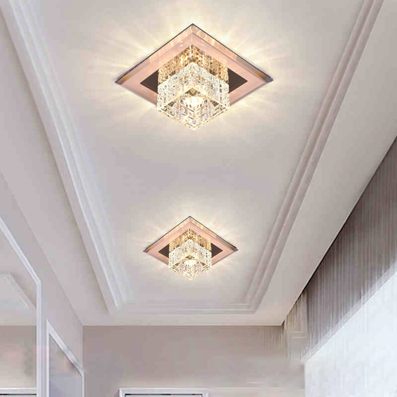 Modern Crystal Led Ceiling Light With Square Shade For Corridors