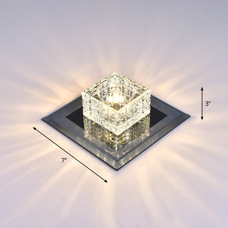 Modern Crystal Led Ceiling Light With Square Shade For Corridors Black / 7 Warm