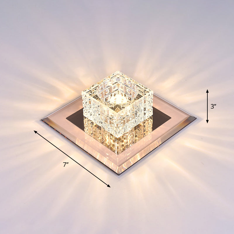 Modern Crystal Led Ceiling Light With Square Shade For Corridors Tan / 7’ Warm