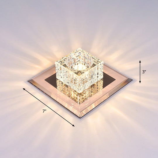 Modern Crystal Led Ceiling Light With Square Shade For Corridors Tan / 7 Warm