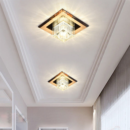 Prismatic Crystal Led Flush Mount Fixture For Square Corridors
