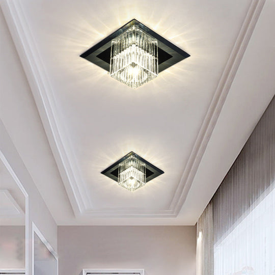 Prismatic Crystal Led Flush Mount Fixture For Square Corridors