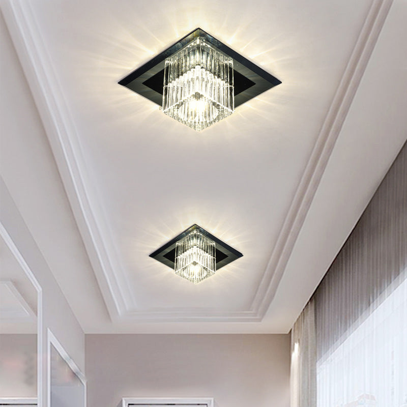 Prismatic Crystal Led Flush Mount Fixture For Square Corridors