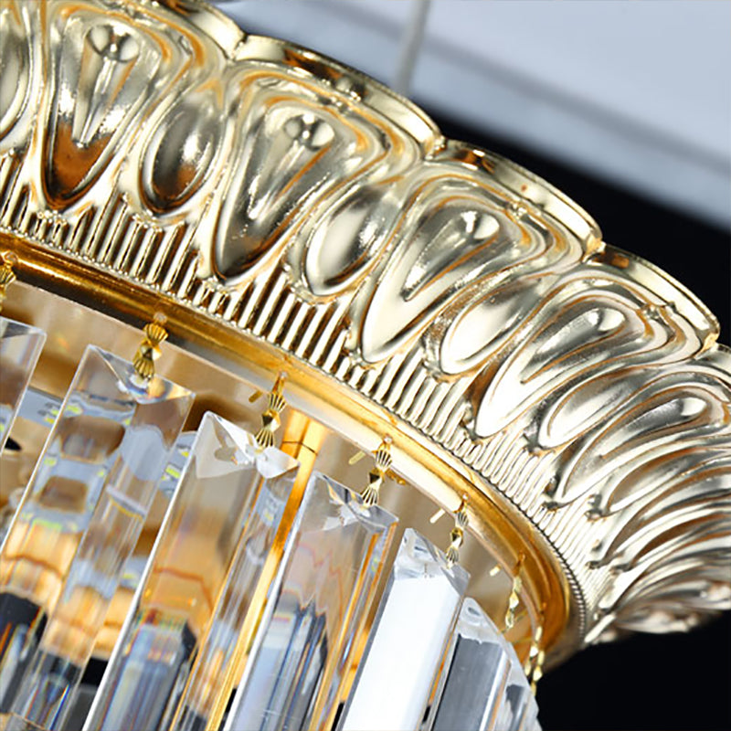2-Tier Minimalist Crystal Flush Light With Led Golden Indoor Ceiling Lighting 14’/16’ Diameter