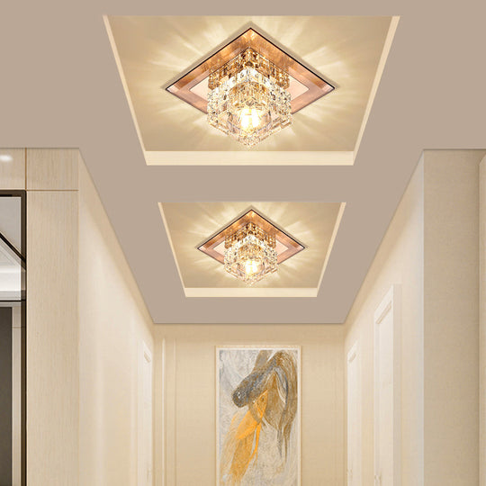 Modern Led Crystal Block Flush Ceiling Light Fixture - Small Corridor