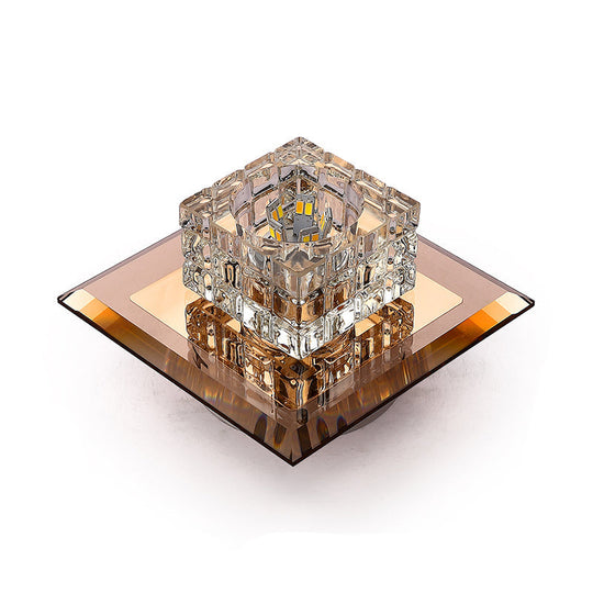 Modern Led Crystal Block Flush Ceiling Light Fixture - Small Corridor