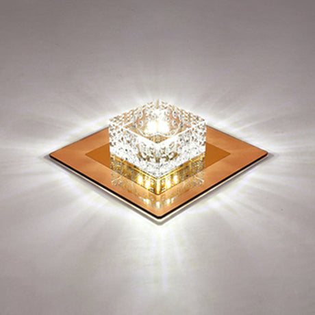 Minimalist Led Crystal Flush Mount For Corridor Lighting Tan / White