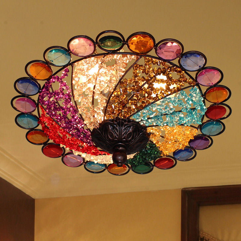 12/16 Colonial Flared Ceiling Lamp: Multi Colored Plexiglass 3-Light Weathered Copper Finish