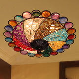 12/16 Colonial Flared Ceiling Lamp: Multi Colored Plexiglass 3-Light Weathered Copper Finish