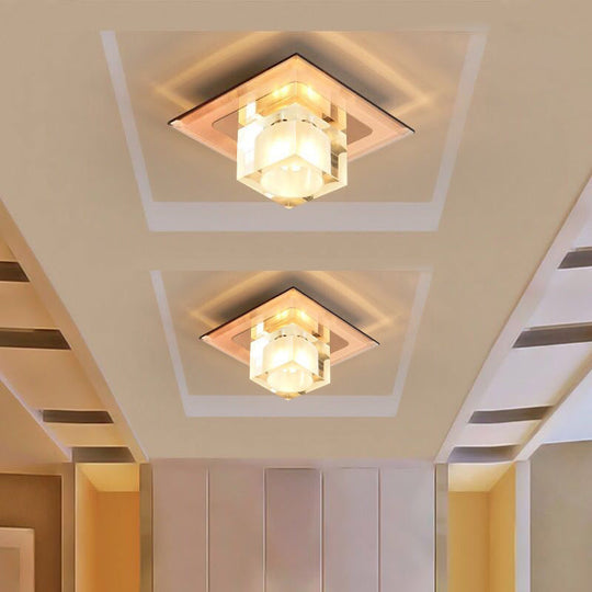 Modern Square Led Crystal Flushmount Ceiling Light Fixture For Entryways