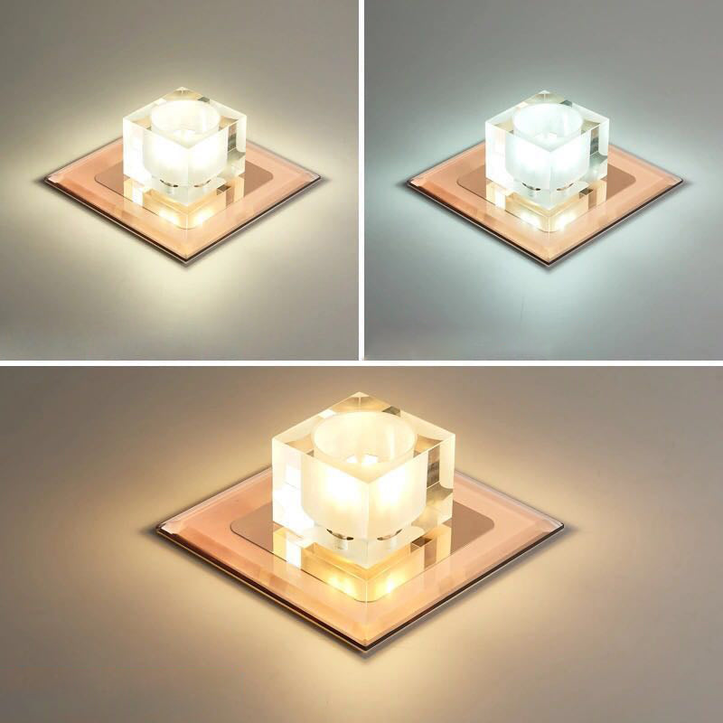 Modern Square Led Crystal Flushmount Ceiling Light Fixture For Entryways Tan / Third Gear