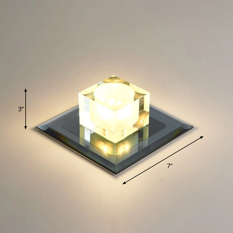 Modern Square Led Crystal Flushmount Ceiling Light Fixture For Entryways Black / Warm