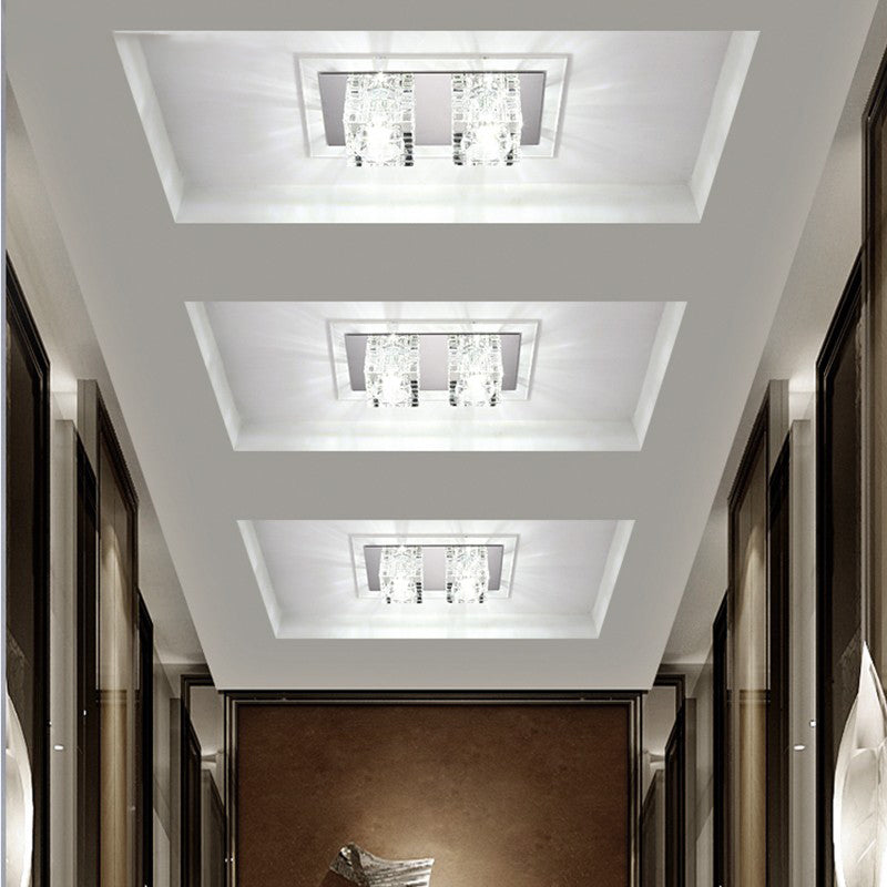 Contemporary Crystal Block Led Flush Mount Ceiling Light With Clear Corridor Illumination