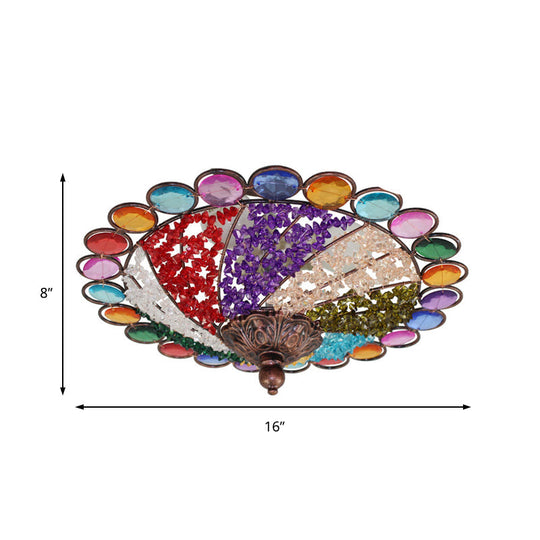 12/16 Colonial Flared Ceiling Lamp: Multi Colored Plexiglass 3-Light Weathered Copper Finish