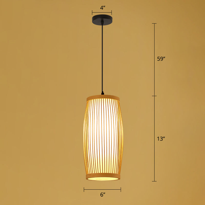 Handmade Asian Style Bamboo Ceiling Light Wood Fixture - Restaurant Hanging With 1 Bulb