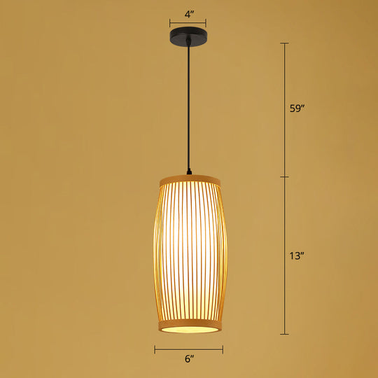 Handmade Asian Style Bamboo Ceiling Light Wood Fixture - Restaurant Hanging With 1 Bulb / C