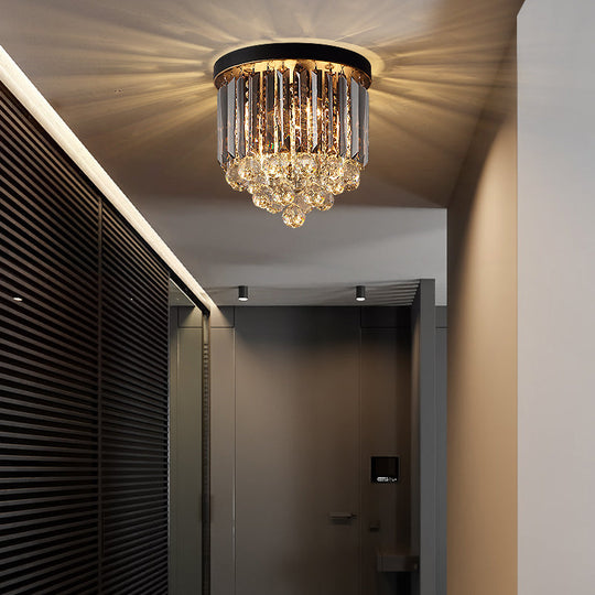Minimalist Crystal Flushmount Lighting - Black Cylindrical Corridor Ceiling Flush Light