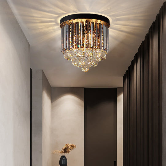 Minimalist Crystal Flushmount Lighting - Black Cylindrical Corridor Ceiling Flush Light