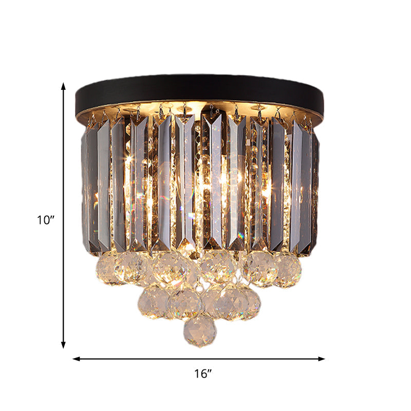 Minimalist Crystal Flushmount Lighting - Black Cylindrical Corridor Ceiling Flush Light