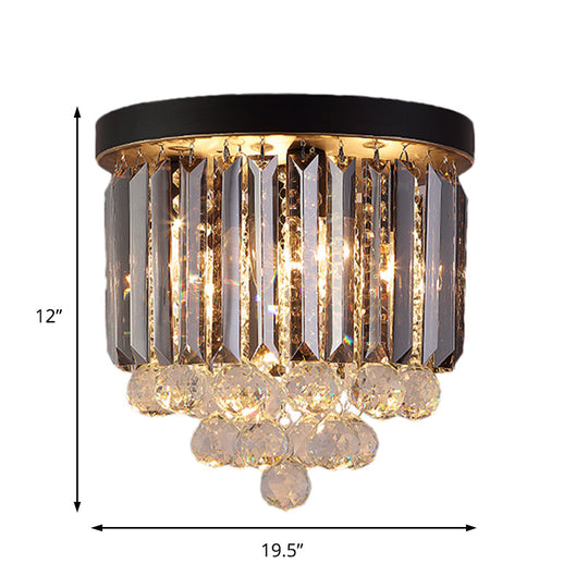 Minimalist Crystal Flushmount Lighting - Black Cylindrical Corridor Ceiling Flush Light