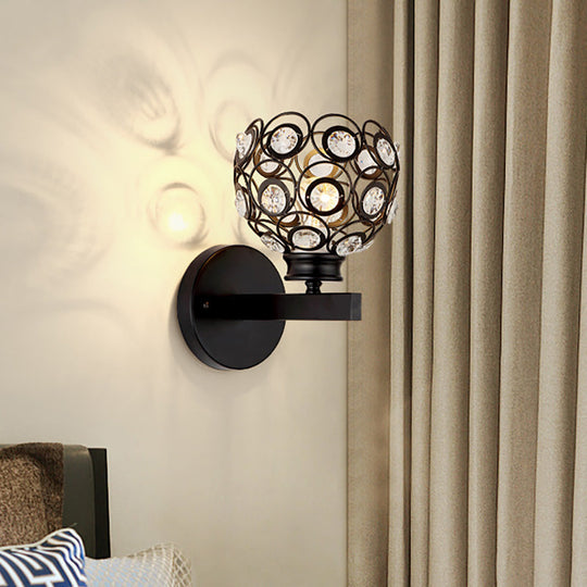 Modern Dome Clear Crystal Wall Lamp With Brass/Black Finish - Ideal Bedroom Lighting Black