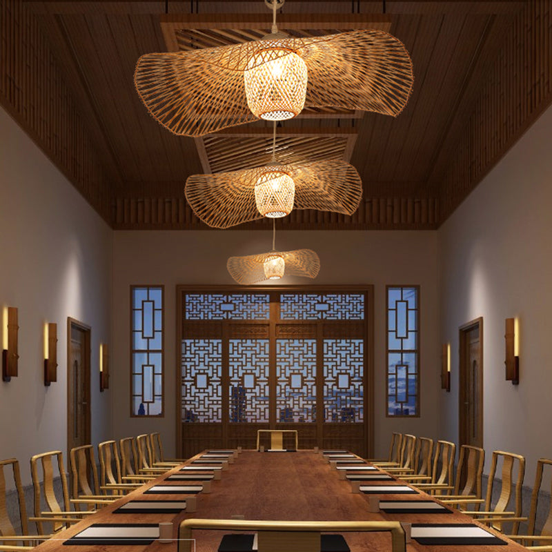 Modern Lotus Leaf Bamboo Ceiling Light - Restaurant Pendant Lighting