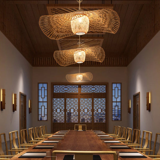 Modern Lotus Leaf Bamboo Ceiling Light - Restaurant Pendant Lighting