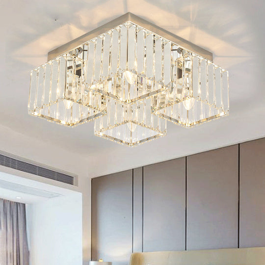 Simplicity Crystal Flush Light Fixture With Chrome Ceiling Mount - 4/6 Heads For Living Room
