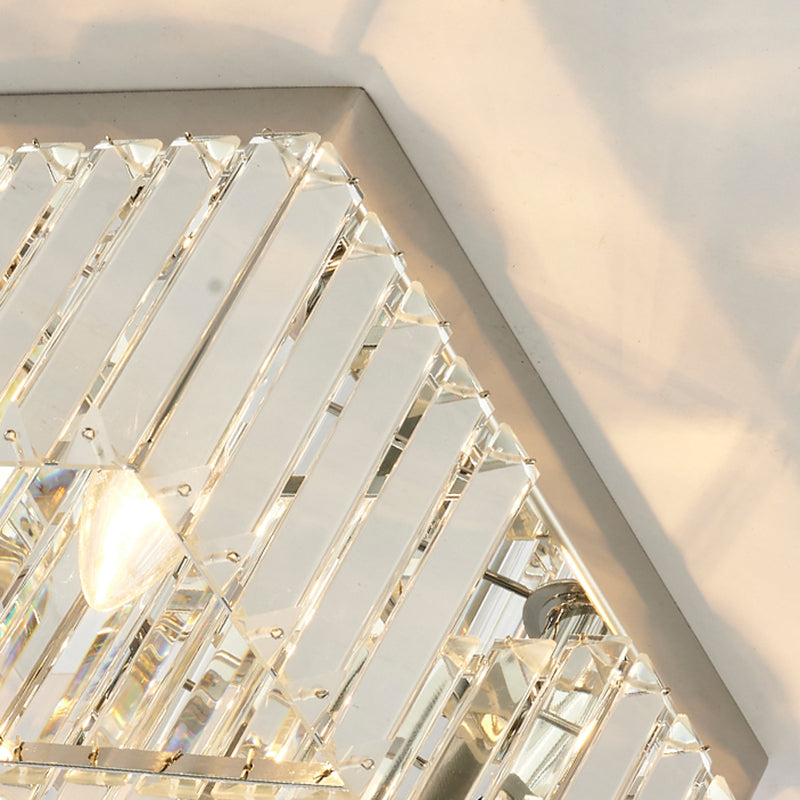 Simplicity Crystal Flush Light Fixture With Chrome Ceiling Mount - 4/6 Heads For Living Room