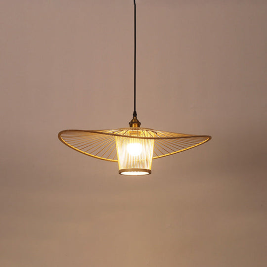 Minimalist Bamboo Lotus Leaf Suspension Pendant Light - 1 Head Wood Ceiling Fixture
