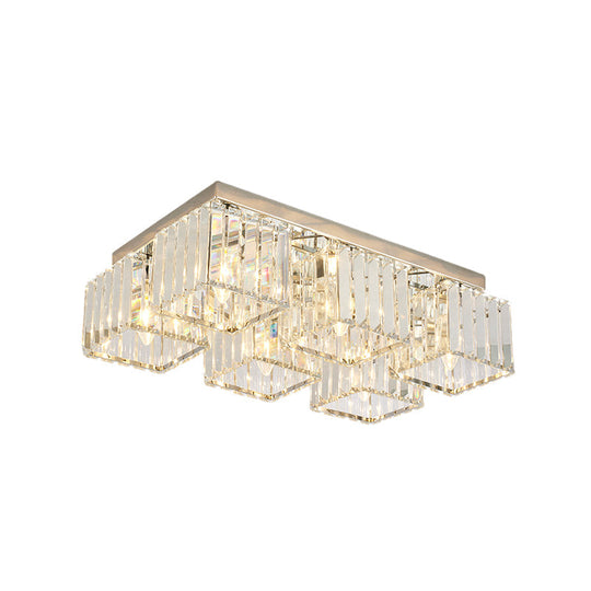 Simplicity Crystal Flush Light Fixture With Chrome Ceiling Mount - 4/6 Heads For Living Room