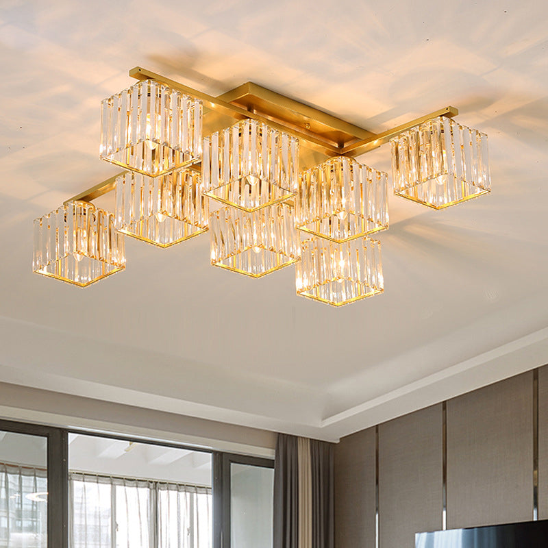 Modern Black/Gold Cubic Flush Mount Crystal Ceiling Lighting - 4/6/8 Lights For A Stylish Living