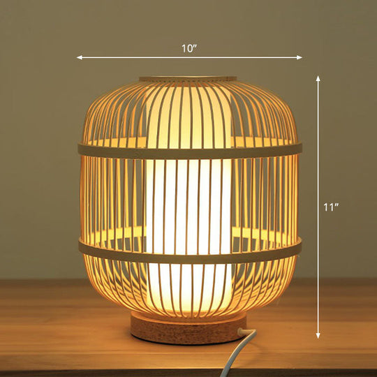 Bamboo Tea Room Nightstand Lamp Contemporary Single Table Lighting In Wood / F