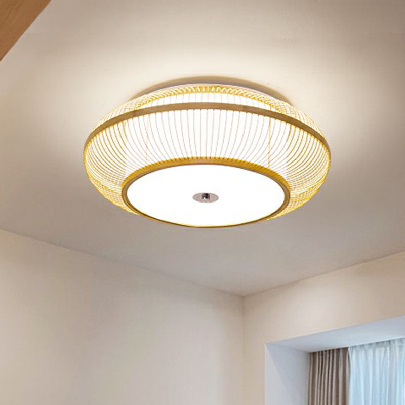 Simplicity Wood Flush Mount Bedroom Lighting - Bamboo 1 - Light Lantern Ceiling Light