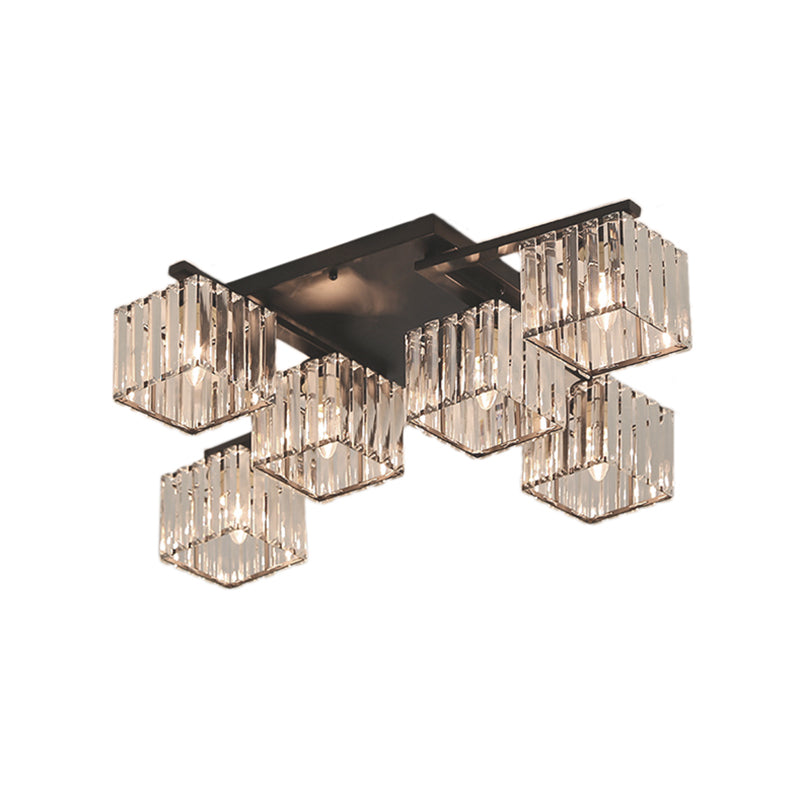 Modern Black/Gold Cubic Flush Mount Crystal Ceiling Lighting - 4/6/8 Lights For A Stylish Living