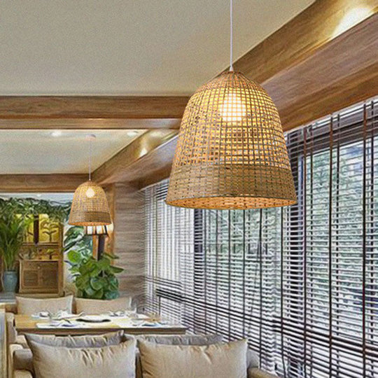 1-Light Bamboo Suspension Pendant Light: Simplicity & Elegance For Restaurants