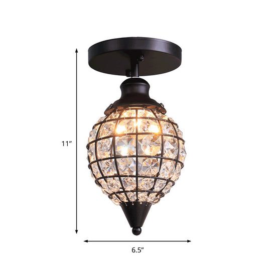 Rustic Iron Semi Flush Mini Disco Ball Ceiling Light With Crystal Draping - 5’/6.5’ W 1-Light
