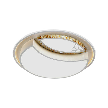 Minimalistic White Led Ceiling Lamp With Crystal Pattern For Bedroom - Dome Acrylic Flushmount