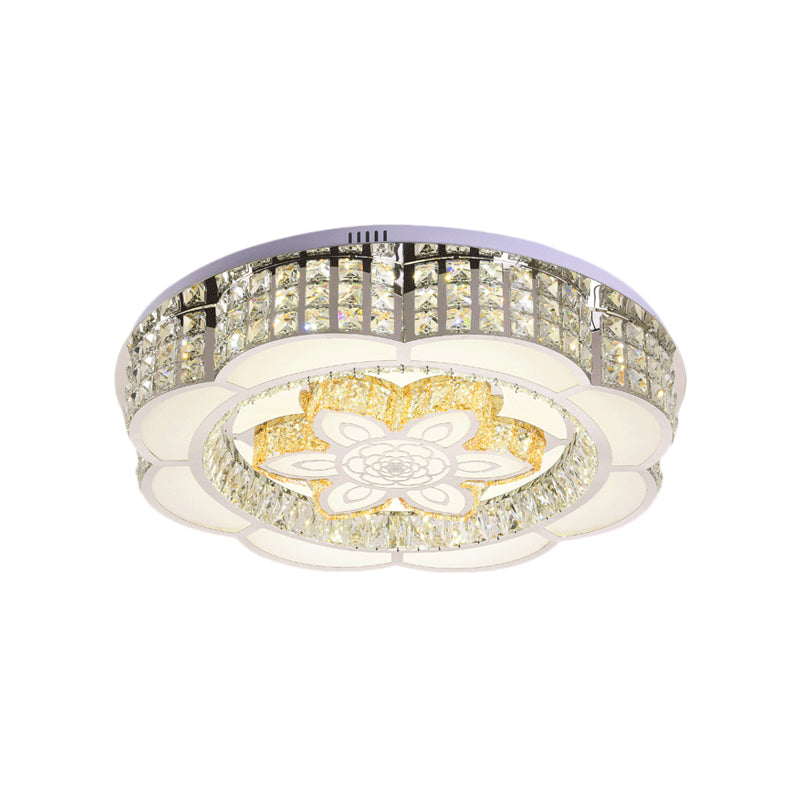 23.5/31.5 Wide Crystal Flush Light Led Ceiling Fixture - Simple Flower Design In Chrome Ideal For