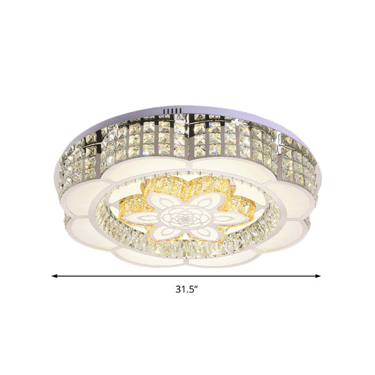 23.5’/31.5’ Wide Crystal Flush Light Led Ceiling Fixture - Simple Flower Design In Chrome Ideal