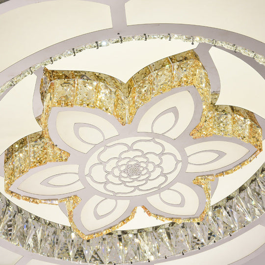 23.5/31.5 Wide Crystal Flush Light Led Ceiling Fixture - Simple Flower Design In Chrome Ideal For