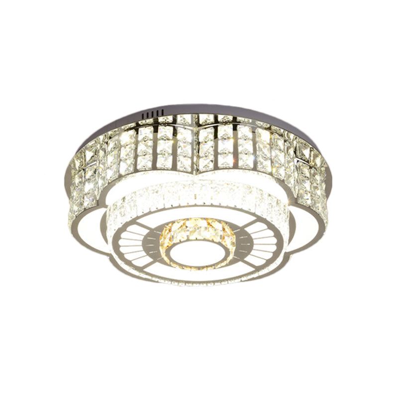 23.5’/31.5’ Floral Led Ceiling Flush Mount Lamp In Chrome With Crystal Accents